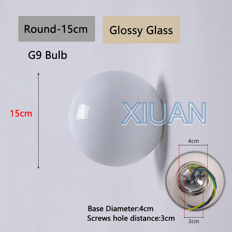 Concealed Base Glass Wall Lamp - French Bauhaus Milky White Round Ball Light for Bedside & Bathroom Mirror
