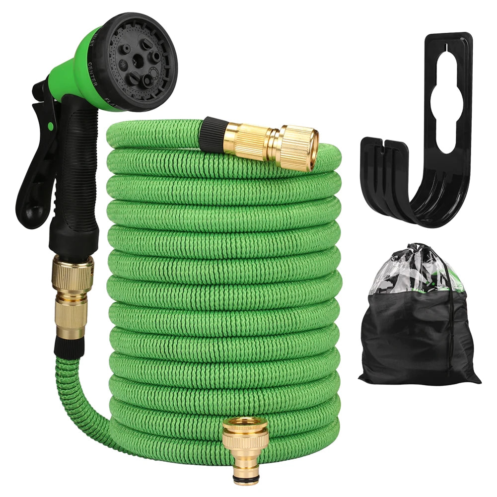 Expandable Garden Water Hose with Double Metal Connector, High Pressure PVC Magic Pipe for Irrigation & Car Wash