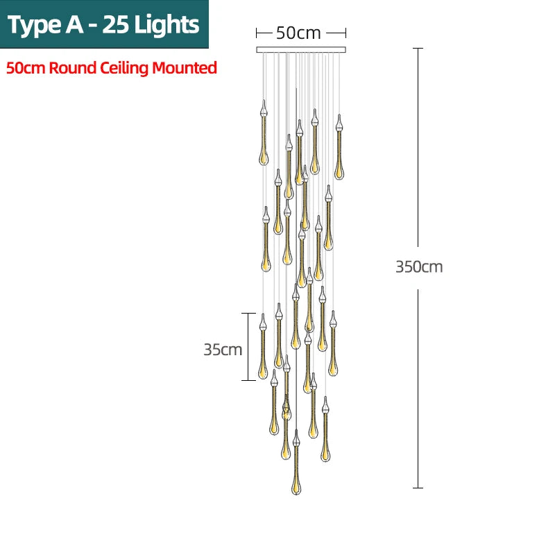 Nordic Luxury Crystal Water Drop LED Chandelier for Bedroom, Bedside & Bar