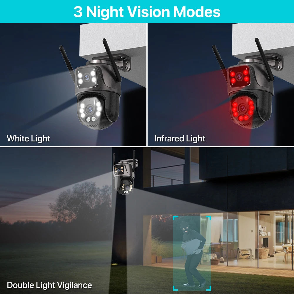 4K 8MP HD WiFi PTZ Camera Outdoor Dual Lens Dual Screen AI Auto Tracking IP CCTV Camera Audio Video Surveillance P2P iCSee