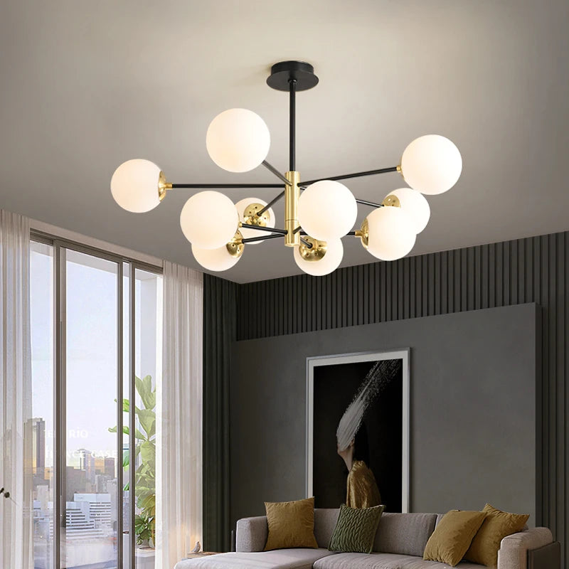Modern Nordic Glass Ball LED Pendant Chandelier - Black Retro Vintage Loft Home Decor Lamp