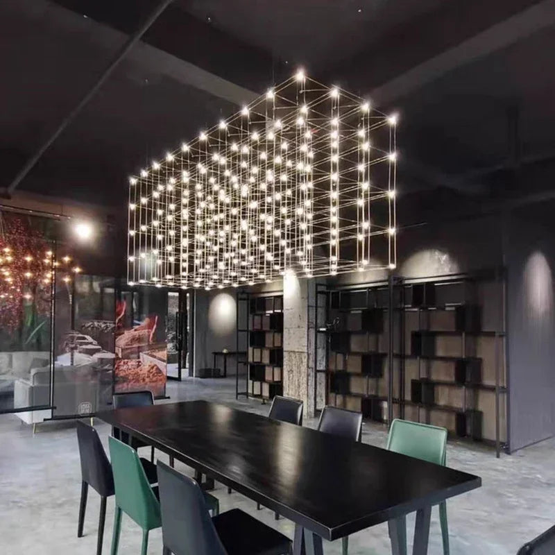 Modern Luxury Large LED Cube Hanging Chandelier for Office, Hotel Front Desk & Dining Room