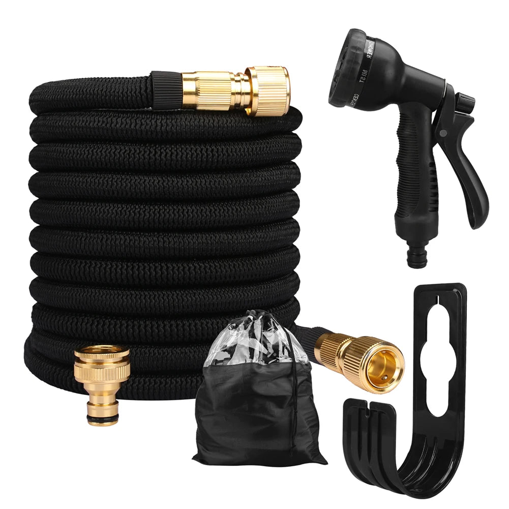 Expandable Garden Water Hose with Double Metal Connector, High Pressure PVC Magic Pipe for Irrigation & Car Wash