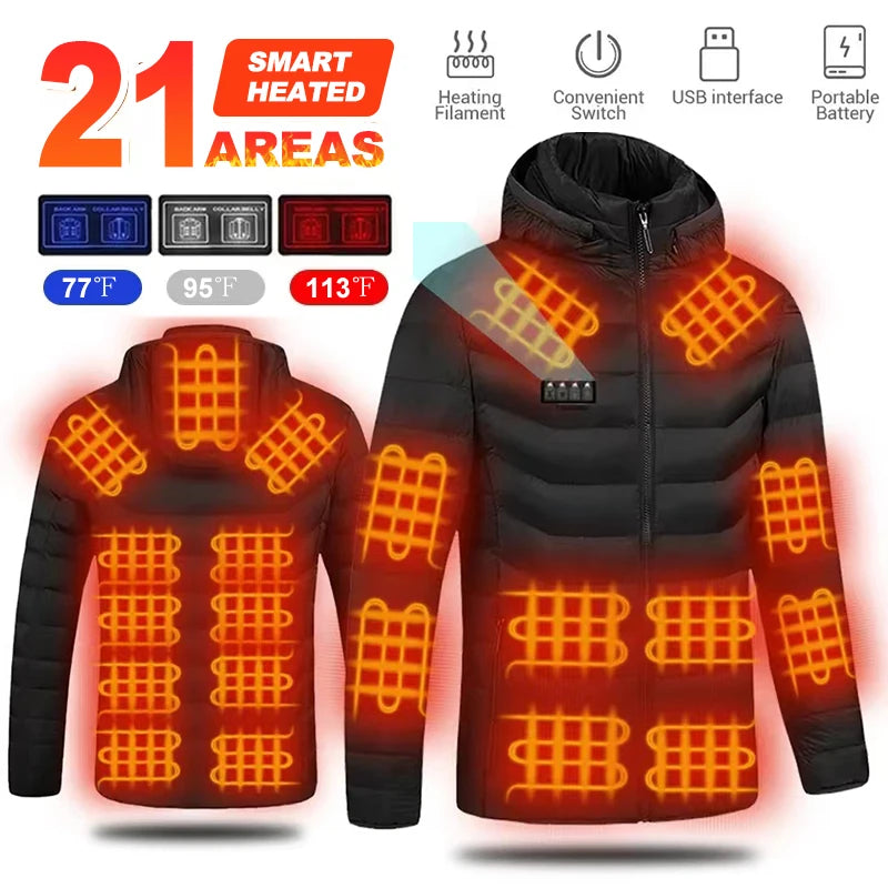 USB Self Heating Jacket for Men and Women Warm Vest Heated Coat Ski Camping Hiking Winter Cotton Clothing