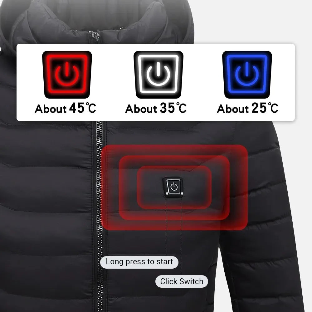 USB Self Heating Jacket for Men and Women Warm Vest Heated Coat Ski Camping Hiking Winter Cotton Clothing