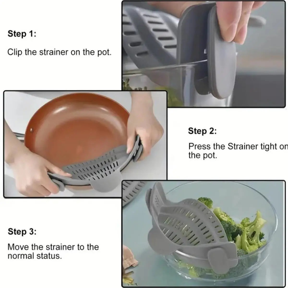 Adjustable Clip-On Pot Strainer for Pots, Pans and Bowls Kitchen Strainer