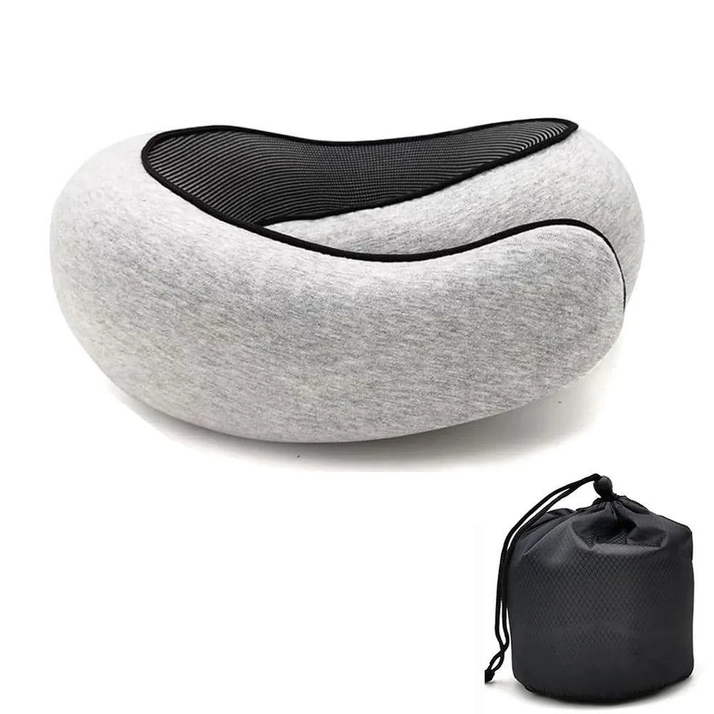 Travel Neck Pillow - Memory Foam U-Shaped Snail Style Neck Support, Portable Adjustable Soft Sleep Pillow for Naps