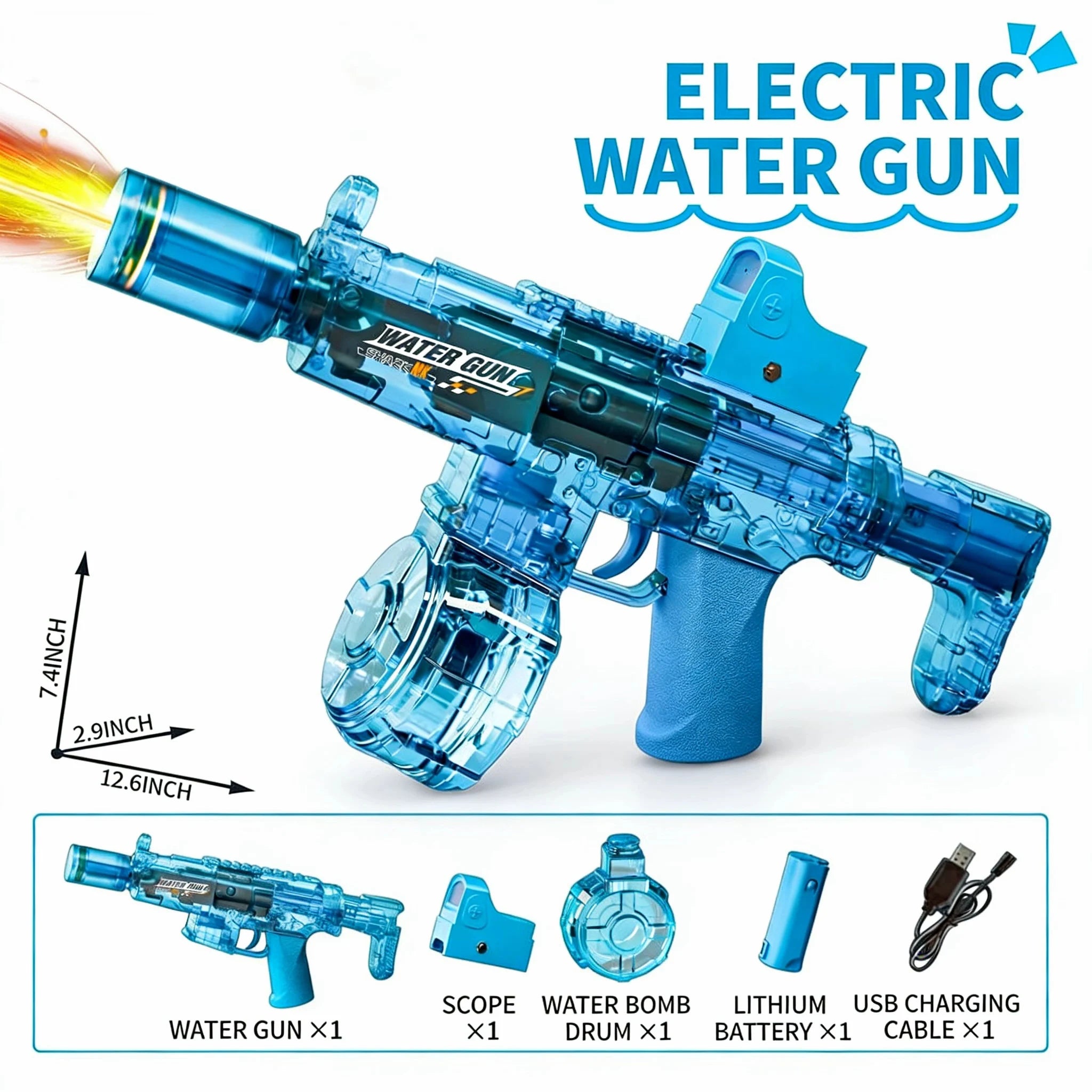 Electric Water Gun Toy with Simulated Firing and Recoil - Automatic Sensor Lights Water Pistol for Kids Summer Beach Play