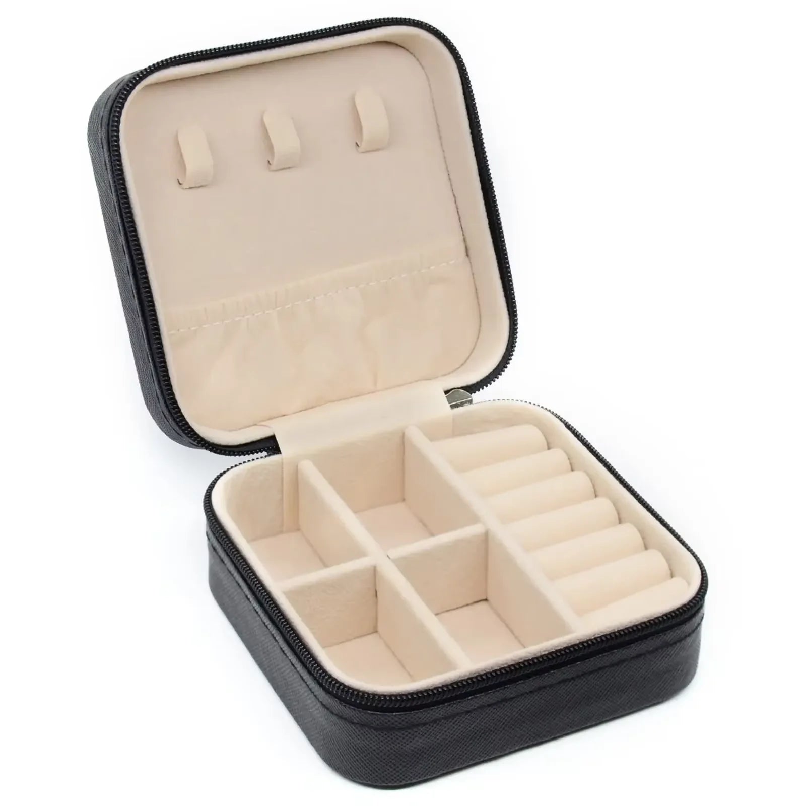 Portable Palm Jewelry Box - Zipper Flip Cover Ring and Earring Storage Box for Travel and Pearls