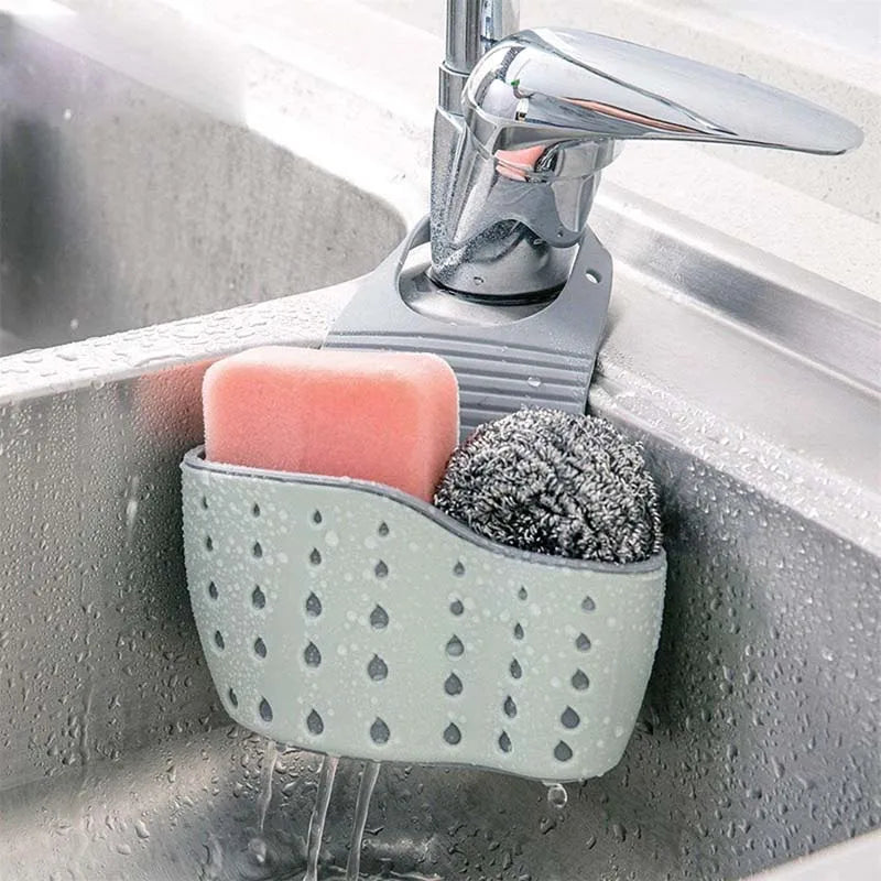 Adjustable Sink Draining Hanging Basket - Rubber Sink Bag, Soap Sponge Shelf and Faucet Holder for Kitchen and Bathroom
