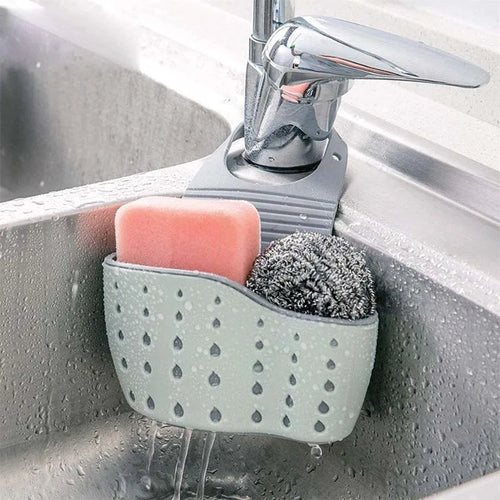 Adjustable Sink Draining Hanging Basket - Rubber Sink Bag, Soap Sponge Shelf and Faucet Holder for Kitchen and Bathroom