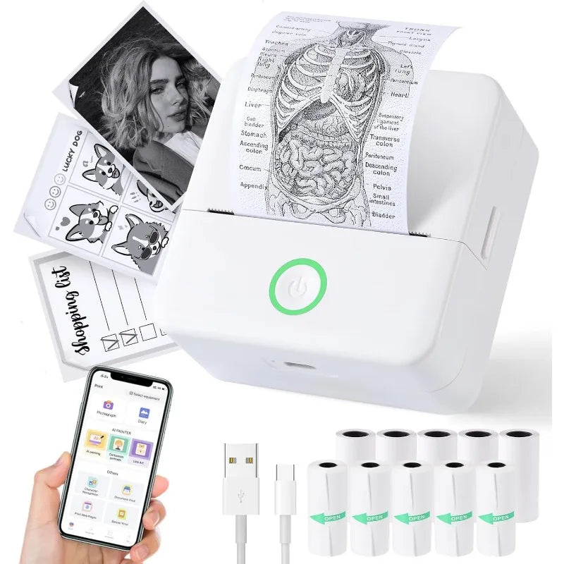 Thermal Mini Printer - Portable Inkless Bluetooth Sticker Maker and Pocket Photo Printer for Children DIY