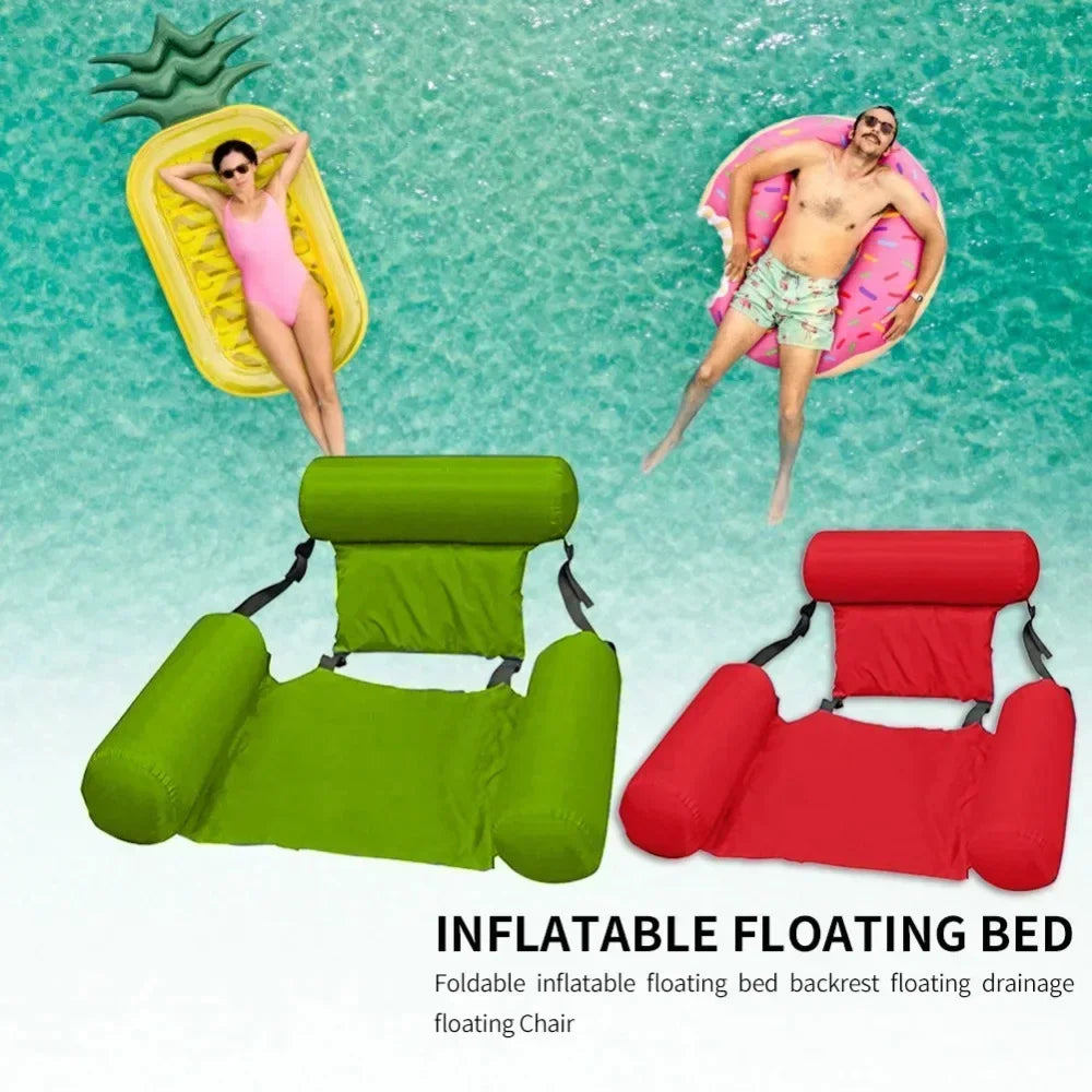 Foldable Floating Water Hammock Lounger, Inflatable Pool Mat & Recliner Bed Swimming Air Mattress