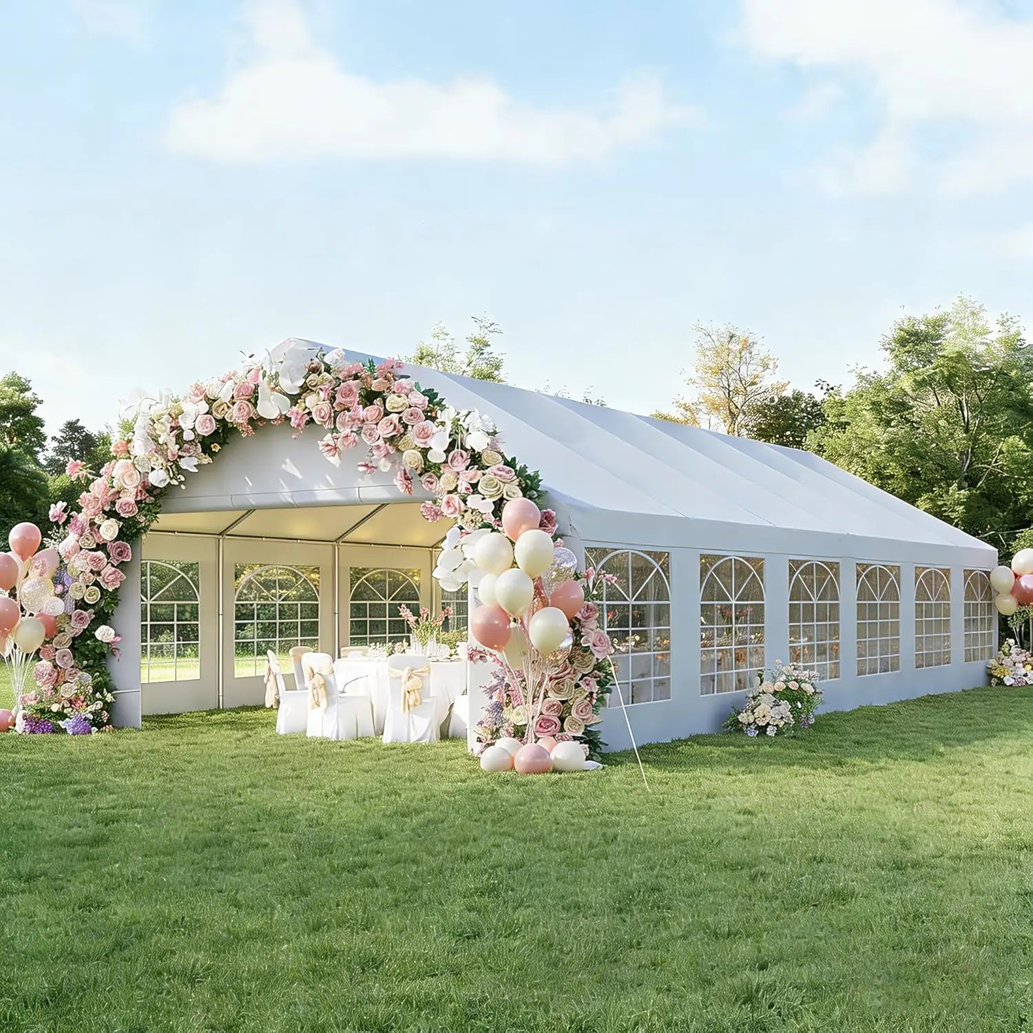 Waterproof Party Tent for Weddings and Outdoor Events with Removable Sidewalls and Roll-Up Door, Heavy-Duty Steel Frame