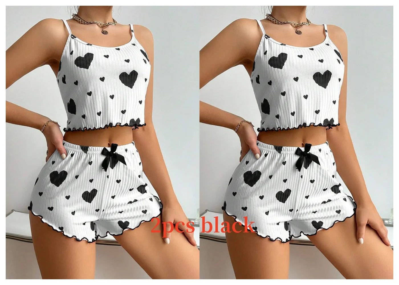 Women's Pajamas Set Sleepwear - White Short Tank Top and Shorts, Soft Breathable Casual Sleepwear with Print