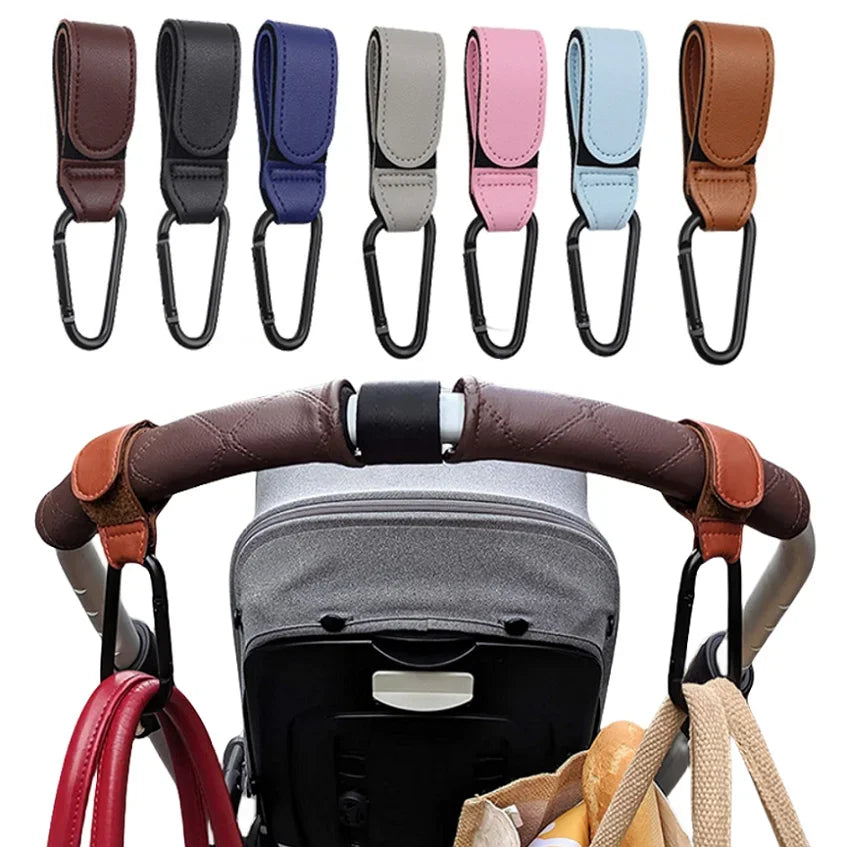 Leather Cart Hooks Baby Stroller PU Adjustable Pram Hook Organizer Diaper Bag Hanger Children Travel Accessories