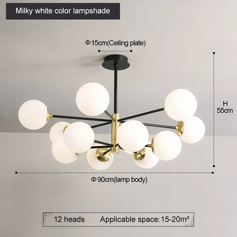 Modern Nordic Glass Ball LED Pendant Chandelier - Black Retro Vintage Loft Home Decor Lamp