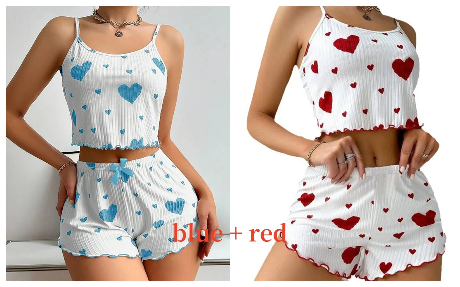 Women's Pajamas Set Sleepwear - White Short Tank Top and Shorts, Soft Breathable Casual Sleepwear with Print