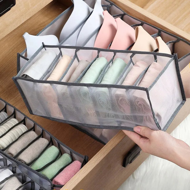 Foldable Underwear and Socks Organizer with Dividers Clothes Storage Box Breathable Mesh Bag for Wardrobe
