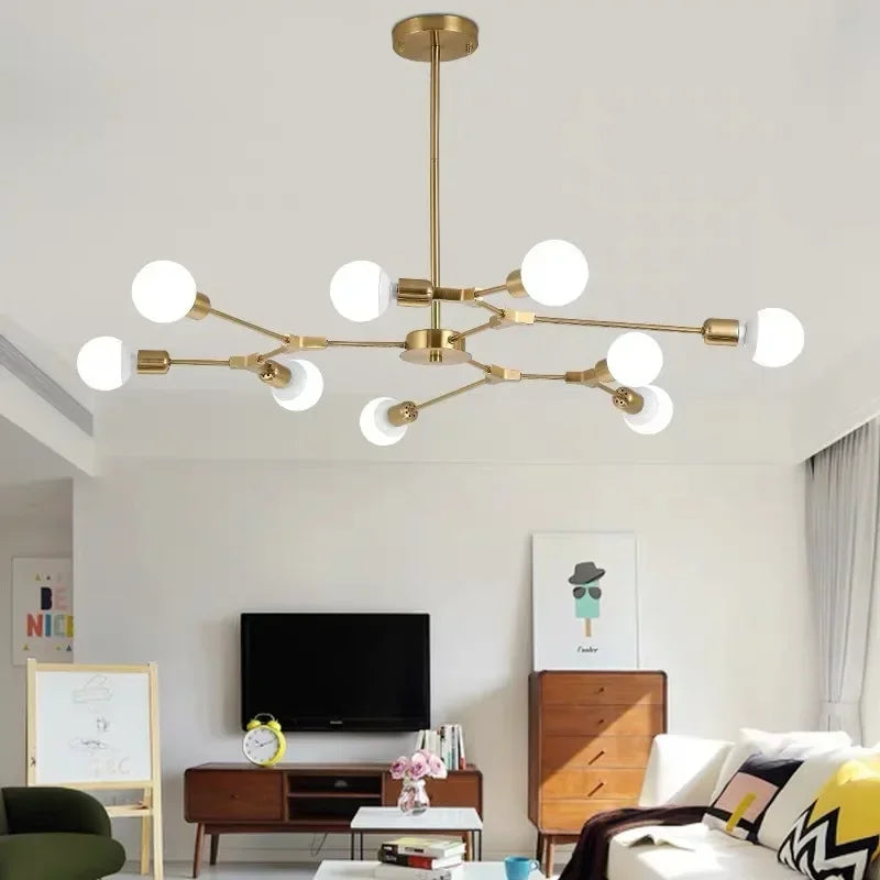 Modern Magic Bean Molecular Branch Chandelier - Electroplated Living Room & Bedroom Lamp