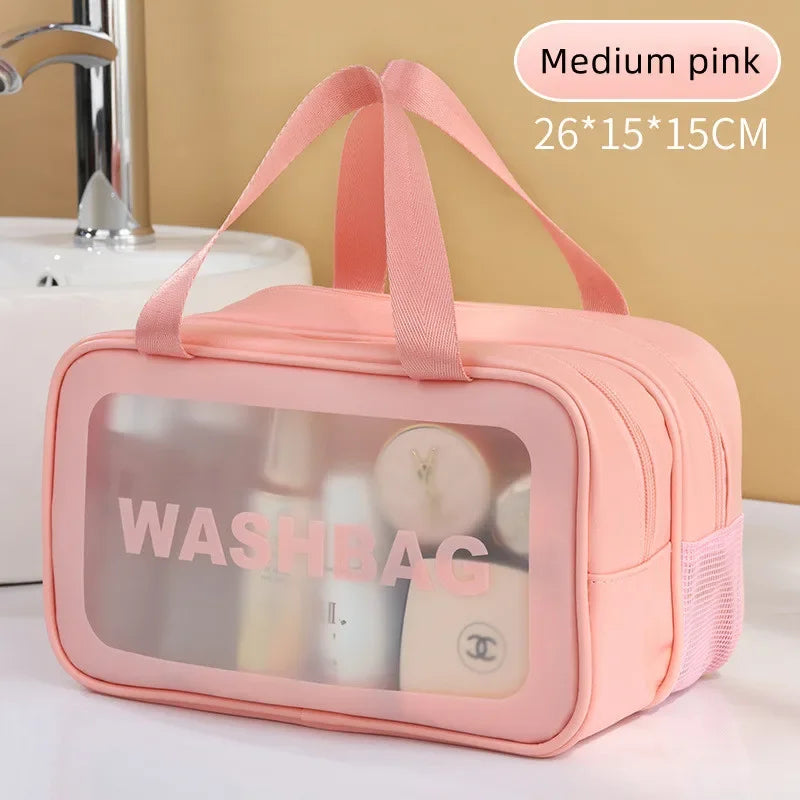 Dry-Wet Separation Transparent PU Makeup Bag, Portable Cosmetic Storage & Washing Bag for Travel Fitness Swimming