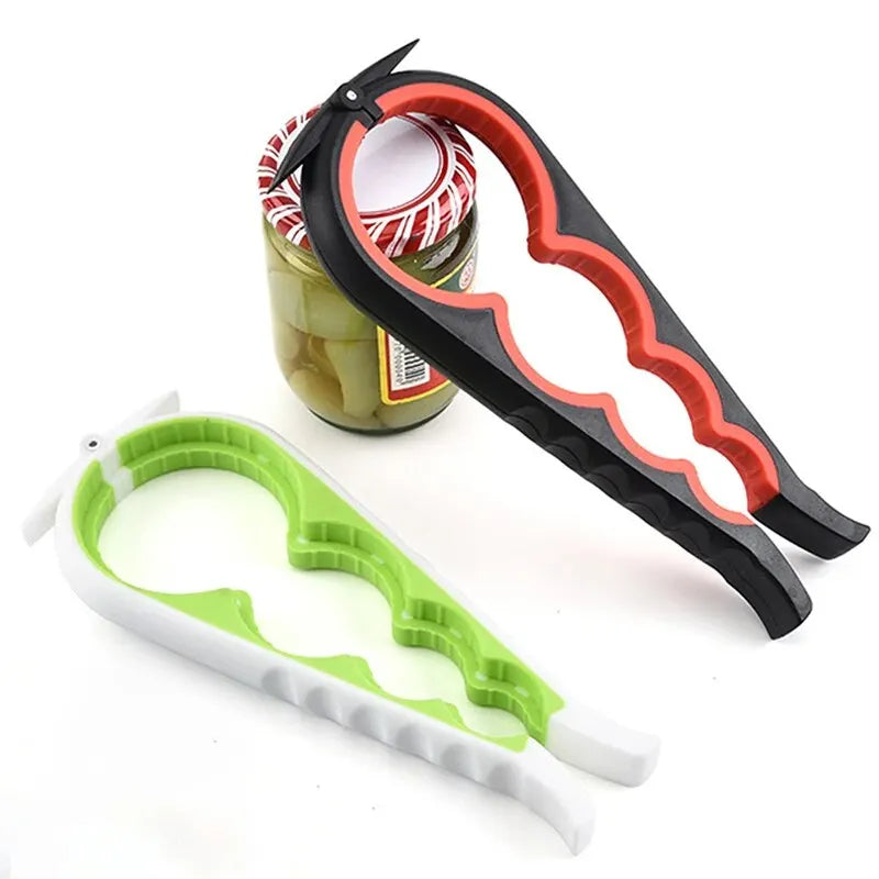 Multi-Functional 4-in-1 Can Opener & Beverage Bottle Opener, Anti-Slip Cap Twister