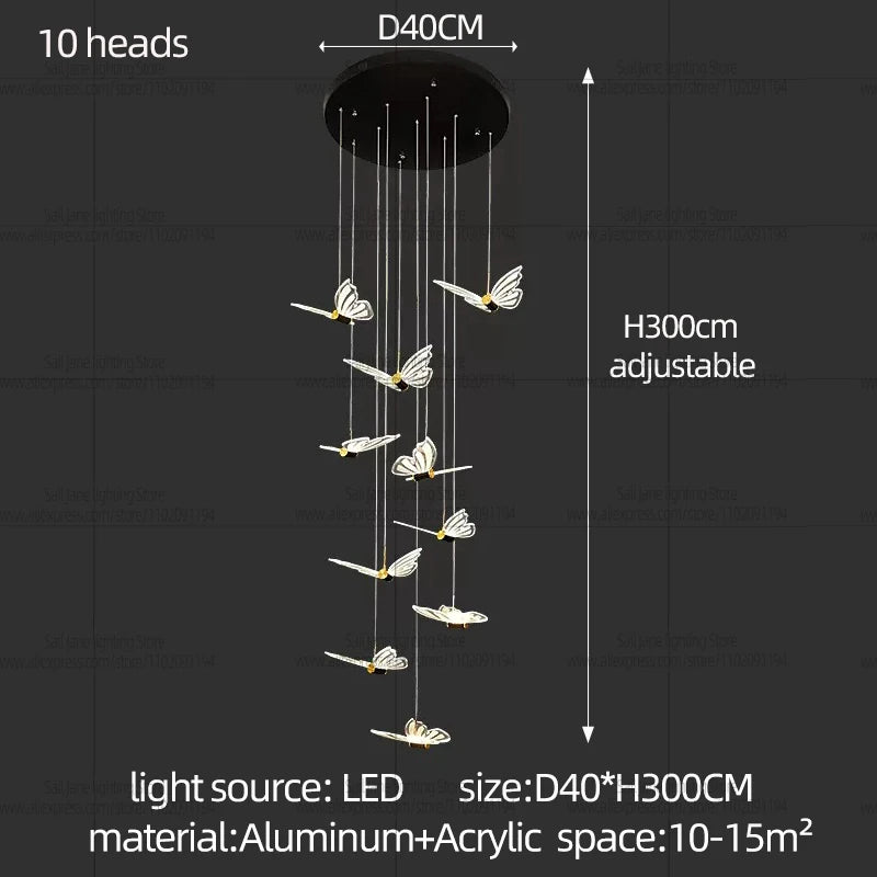 Modern Bird Chandelier Spiral Staircase Long Pendant Light for Living Room Villa Attic Dining Room