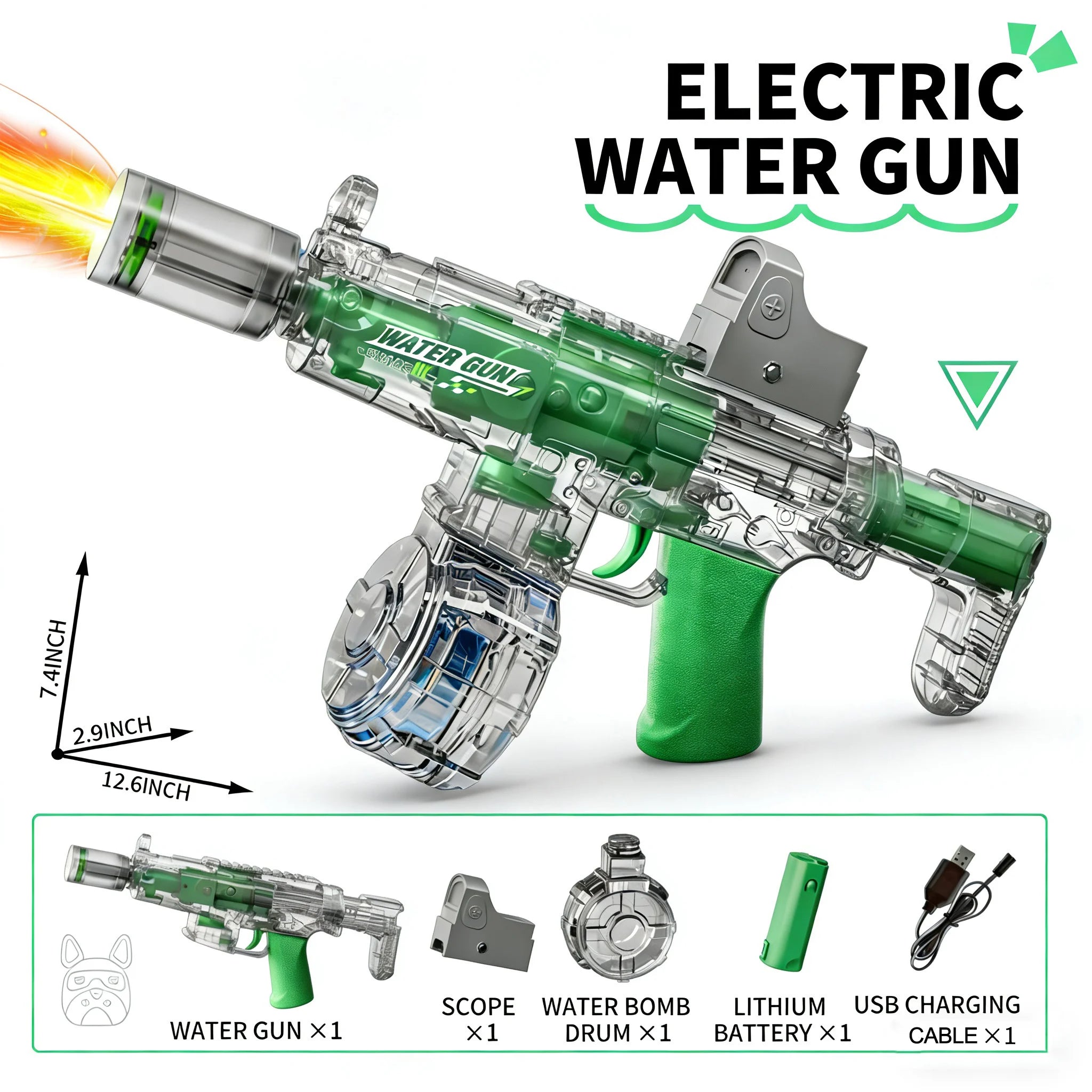 Electric Water Gun Toy with Simulated Firing and Recoil - Automatic Sensor Lights Water Pistol for Kids Summer Beach Play