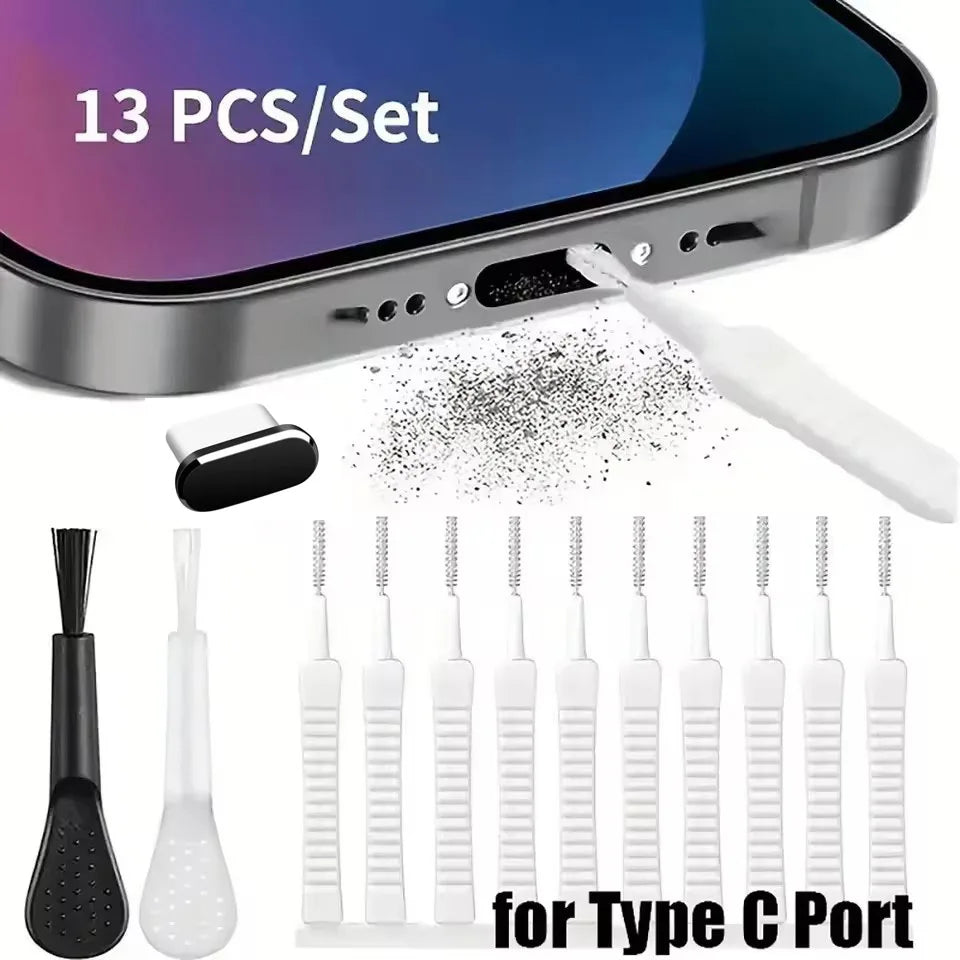 Mobile Phone Charging Port & Speaker Cleaning Kit Dust Plug Brush for iPhone 16/15/14 Earphones Samsung Xiaomi