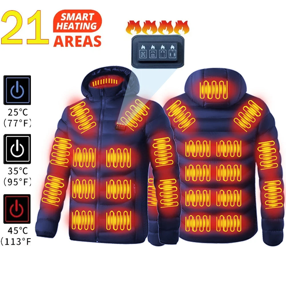 USB Self Heating Jacket for Men and Women Warm Vest Heated Coat Ski Camping Hiking Winter Cotton Clothing