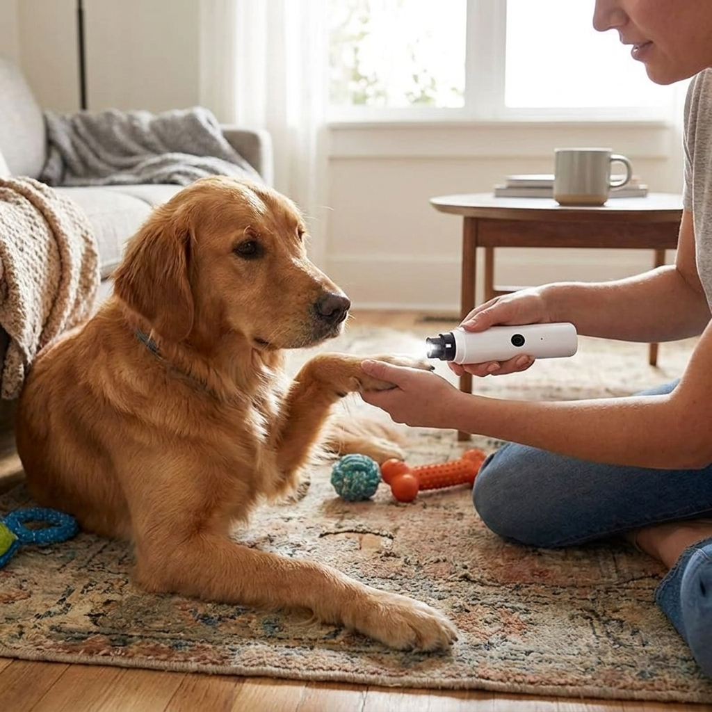 Electric Dog Nail Clippers for Dog Nail Grinders Rechargeable USB Charging LED Light Pet Quiet Cat Paws Nail Grooming Supplies in use