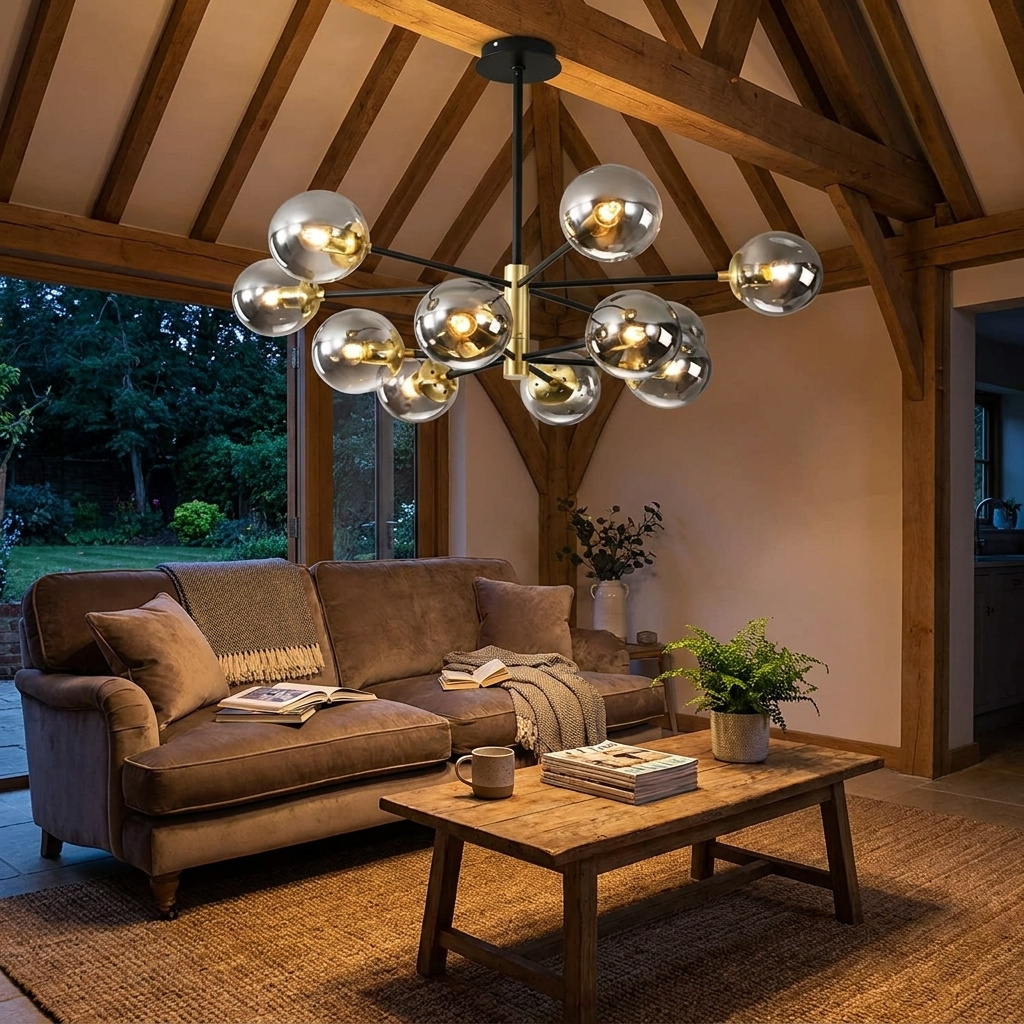 Modern Glass Ball Chandelier Nordic Led Round Ball Pendant Lights Indoor Black Retro Vintage Loft Chandelier Home Dece Lamps in use