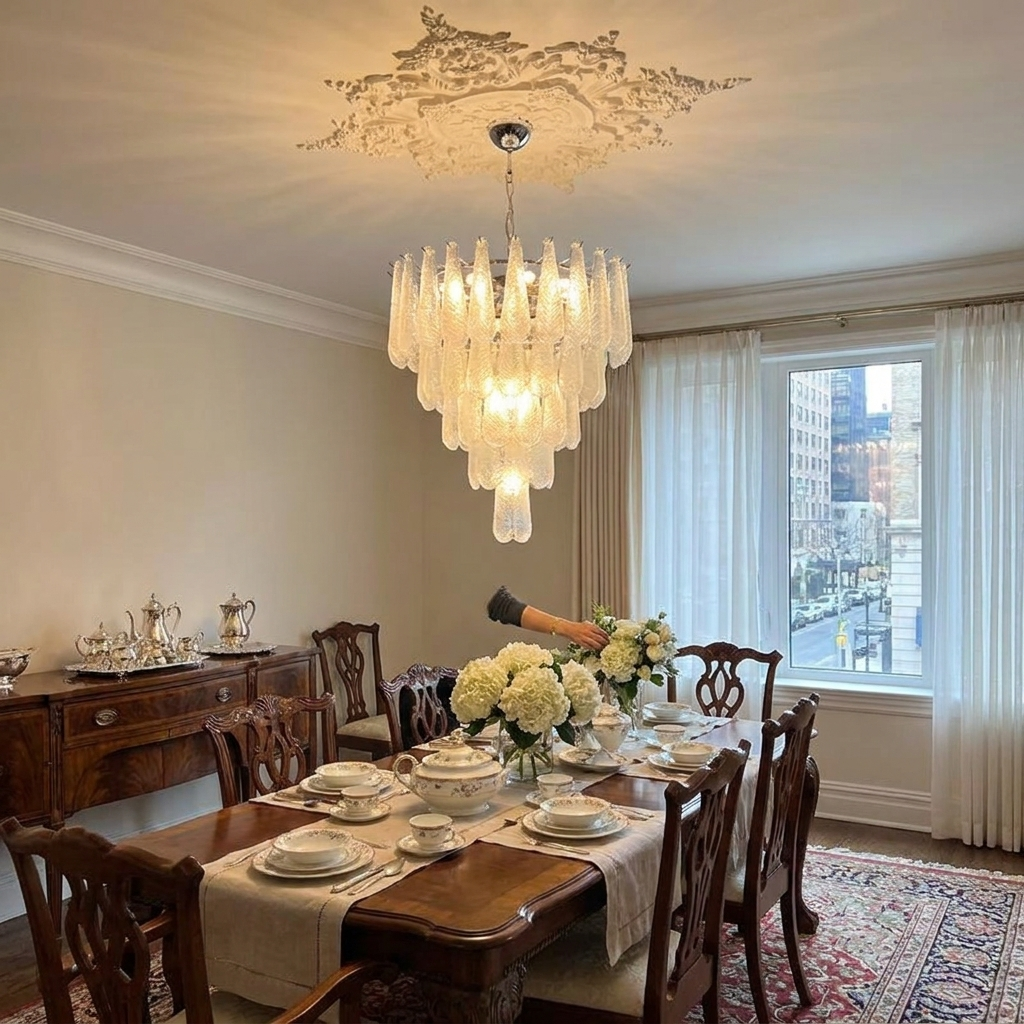Vintage Nordic Glass Ceiling Chandeliers Luxury Led Lights Modest Hanging Lamps for Living Dining Table Room Home Decoration in use
