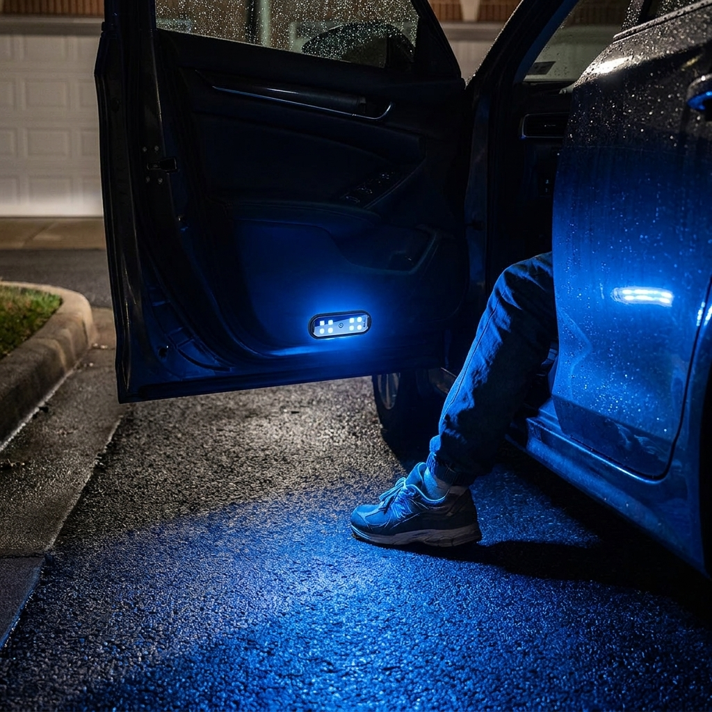 2Pcs Car LED Door Lights RGB Led Wireless Door Warning Lights USB Welcome Door Sill Projector Magnetic Auto Ambient Lamp Puddle in use