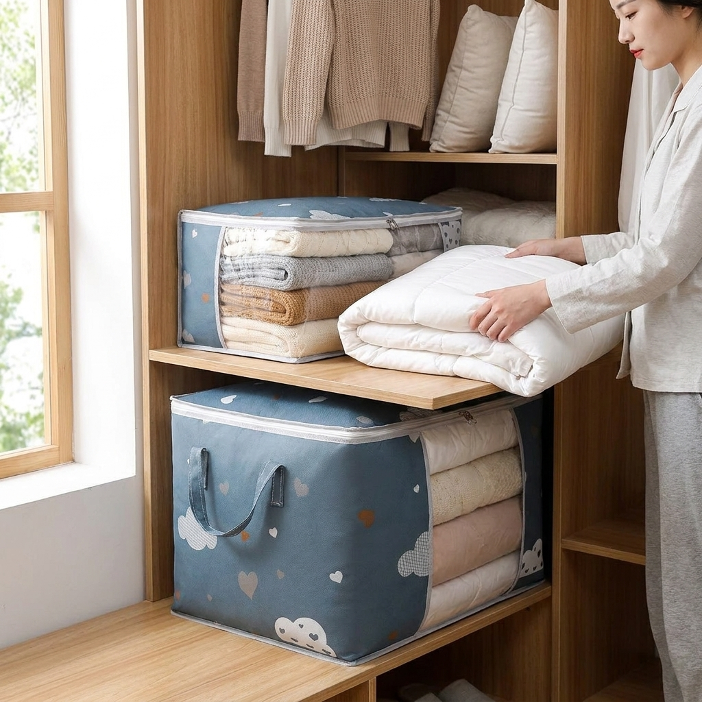 Large Capacity Multi-Purpose Storage Bag with Handles, Dustproof Moisture-Resistant Odorless Non-Woven Fabric in use