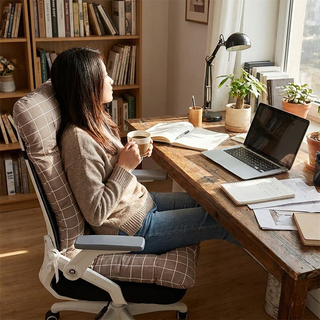 Ergonomic Office Chair Cushion with Integrated Backrest Support - Suitable for Multifunctional Use of Home and Car Seats in use