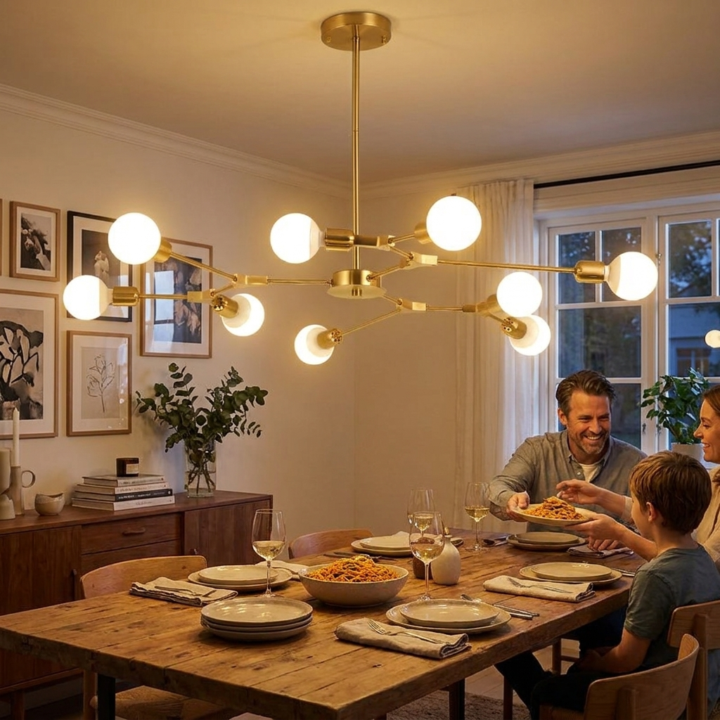 Modern Magic Bean Chandelier Personality Simple Atmospheric Living Room Lamp Molecular Branch Bedroom Electroplating Chandelier in use