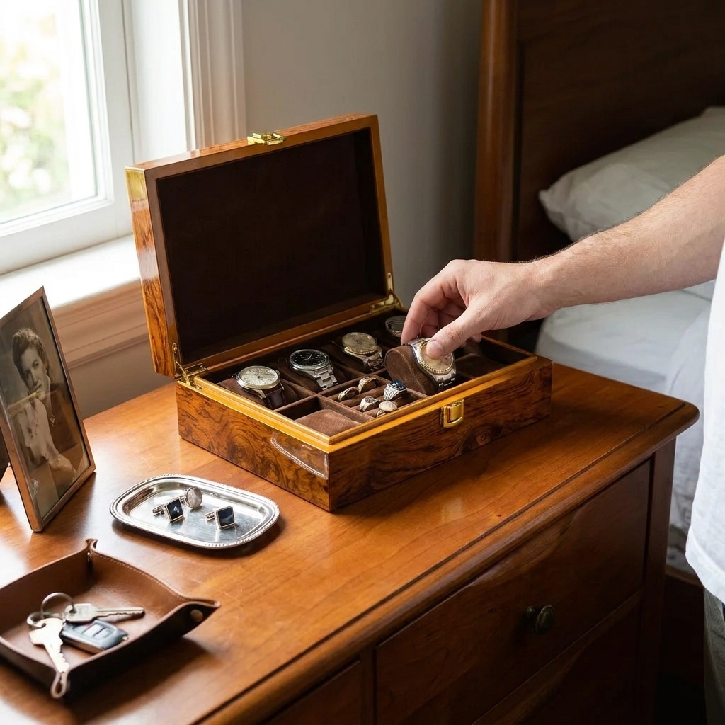 Classical Wooden Box with Lock, High-End Jewelry Storage Luxury Box in use