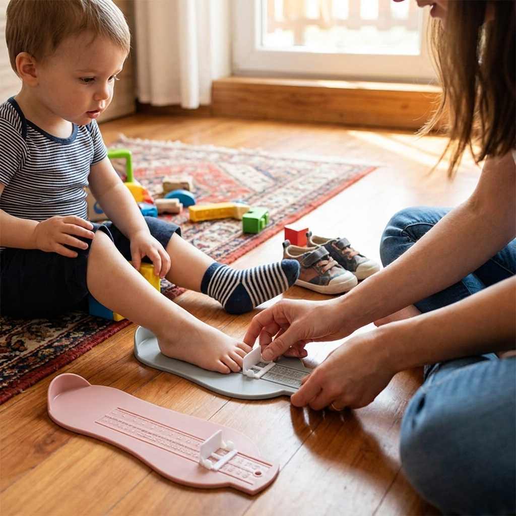 Kids Toddler Foot Measure Gauge Shoes Size Measuring Ruler Tool Baby Boy Girl Children's Foot Length Measuring Ruler Fittings in use