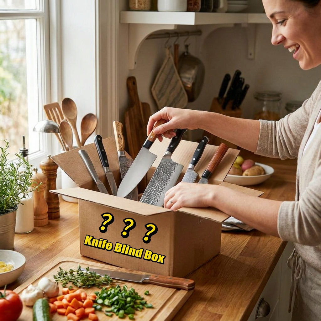 Kitchen Knife Blind Box 5Pcs Random Set Mystery Surprise Box Professional Chef Knives Stainless Steel Kitchen Cooking Tool in use