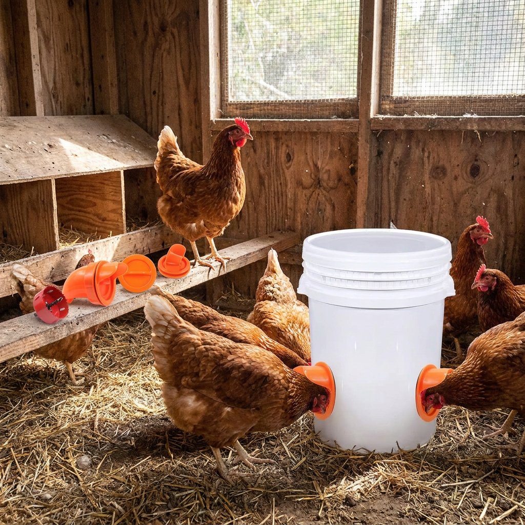 Automatic Gravity Chicken Feeder DIY Rainproof Poultry Feeder Port Reduce Spillage Food Farm Chicken Duck Food Controller tools in use