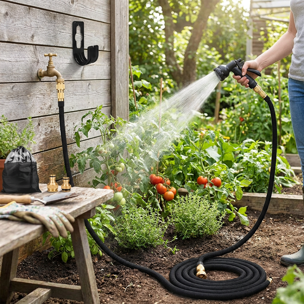 Garden Water Hose Expandable Double Metal Connector High Pressure Pvc Reel Magic Water Pipes for Garden Farm Irrigation Car Wash in use