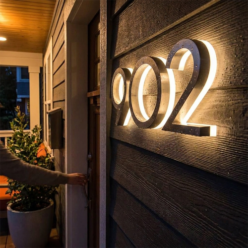 Custom Metal 3D LED House Number Outdoor Waterproof Address Sign For Home Apartment Door Plates Address Plate in use