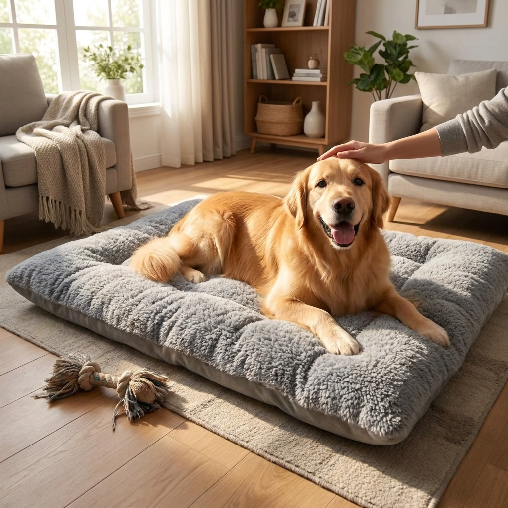 Extra Large Plush Dog Bed Sofa Thickened Super Soft Polyester Pet Mat Dog Crate Mat Bed For Small Medium Large Dog Bed in use