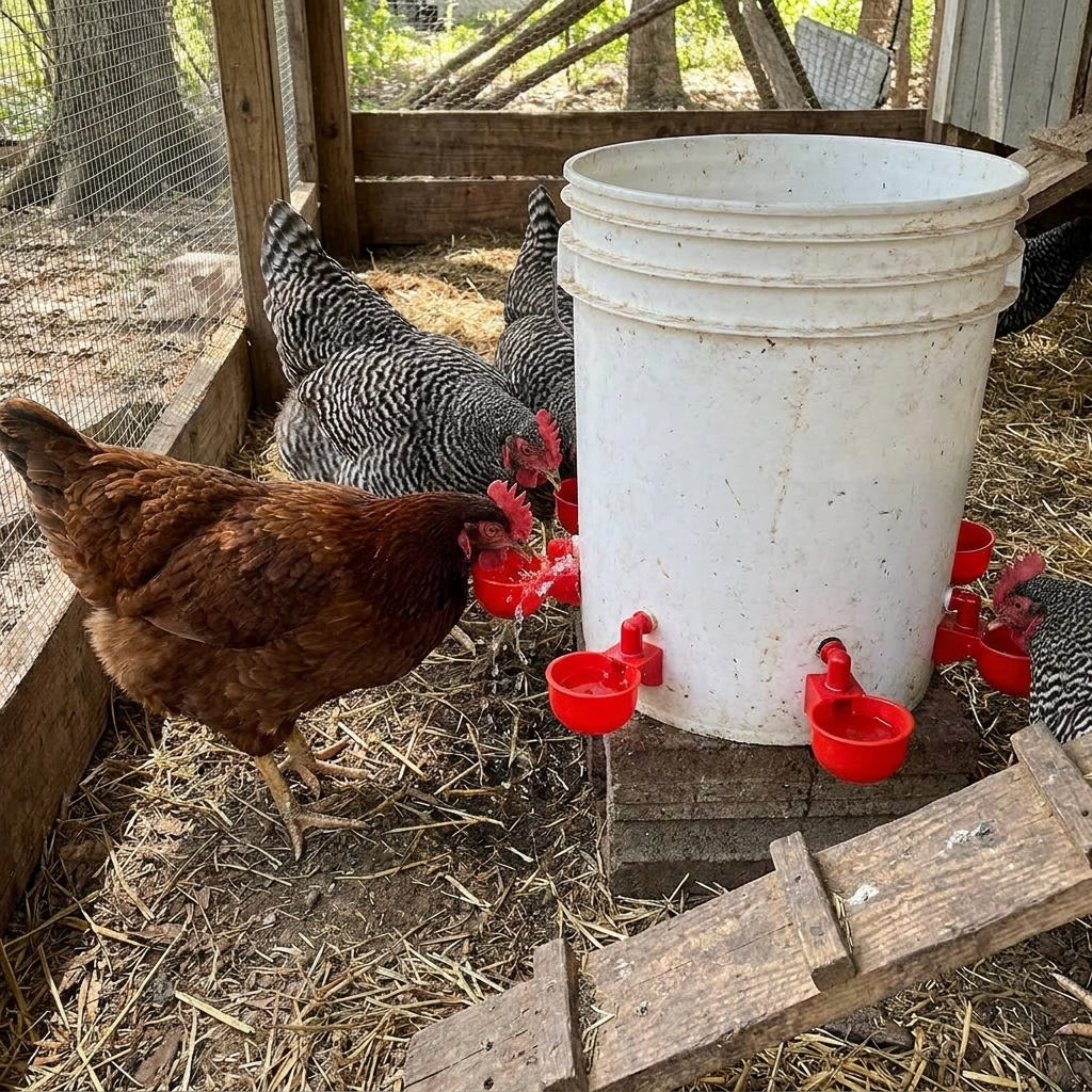 5/10/20 Pcs Automatic Poultry Drinking Bowl Chicken Waterer Cups Duck Drinking Machine Hanging Drinking Bowls Water Dispenser in use