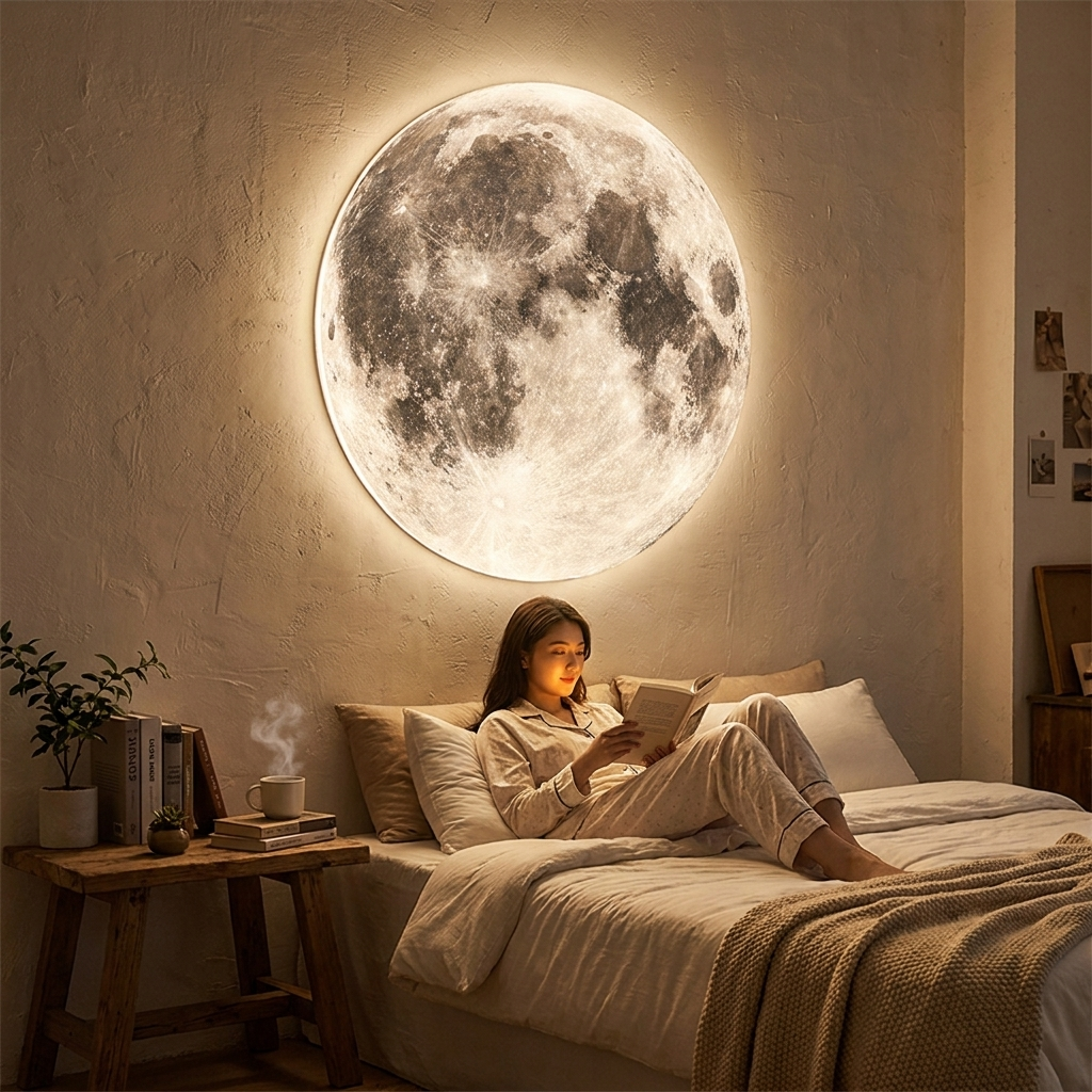 Moon LED Wall Light For Bedroom Kid's Room Foyer Living Room Coffee Bar Aisle Hallway Gallery Studyroom Loft Indoor Home Lights in use