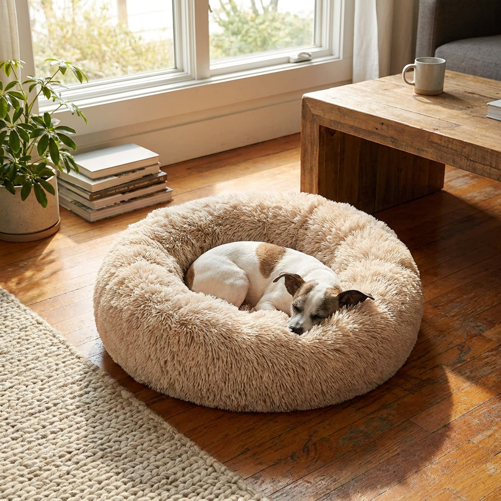 40-90cm 6 Sizes Round Pet Bed for Large Dog Bed Super Soft Cat Bed Plush Dog House for Medium Dog House Winter Warm Sleeping in use
