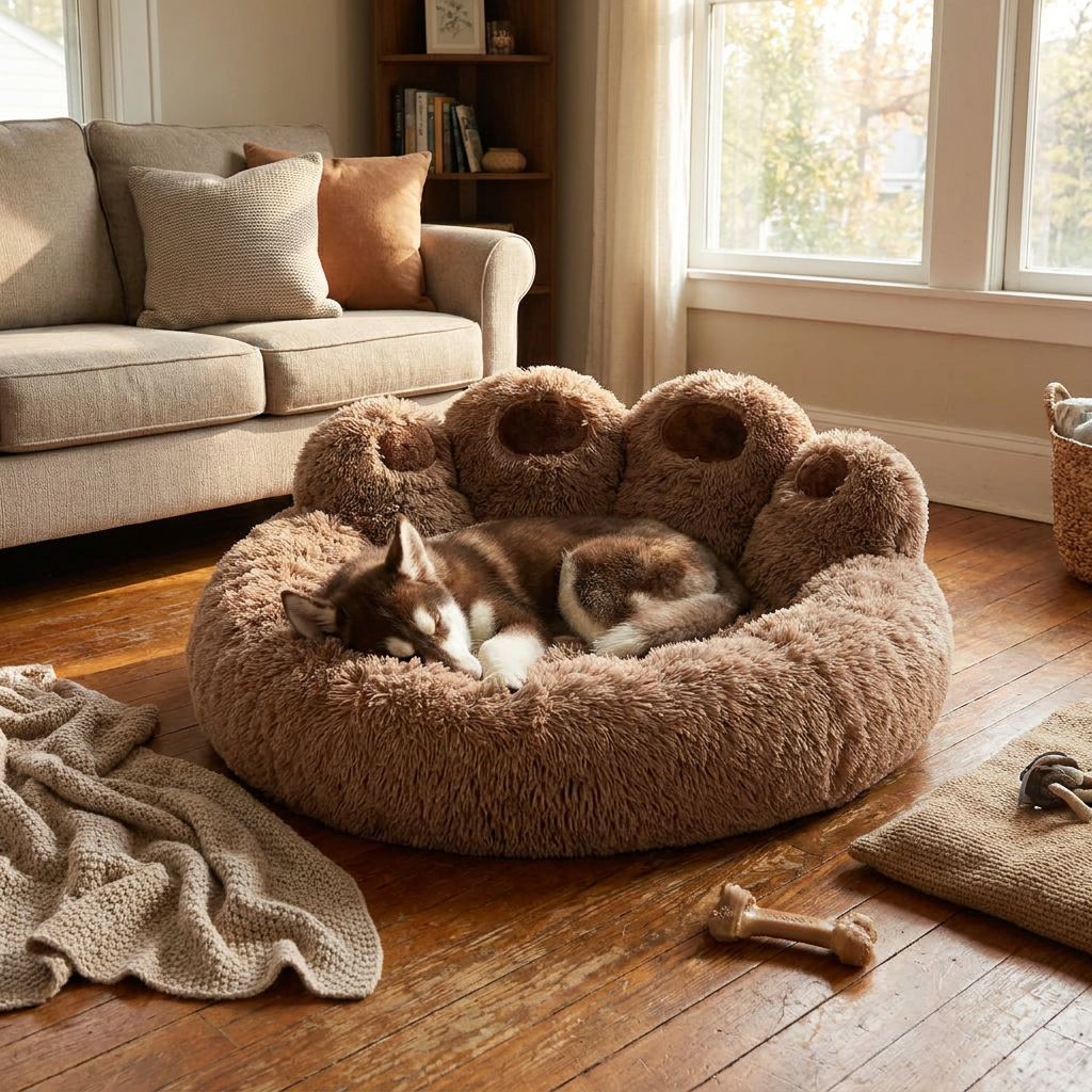 Fluffy Dog Bed Winter Warm Large Pet Products Small Sofa Baskets Pets Kennel Mat Puppy Cats Supplies Basket Blanket Accessories in use