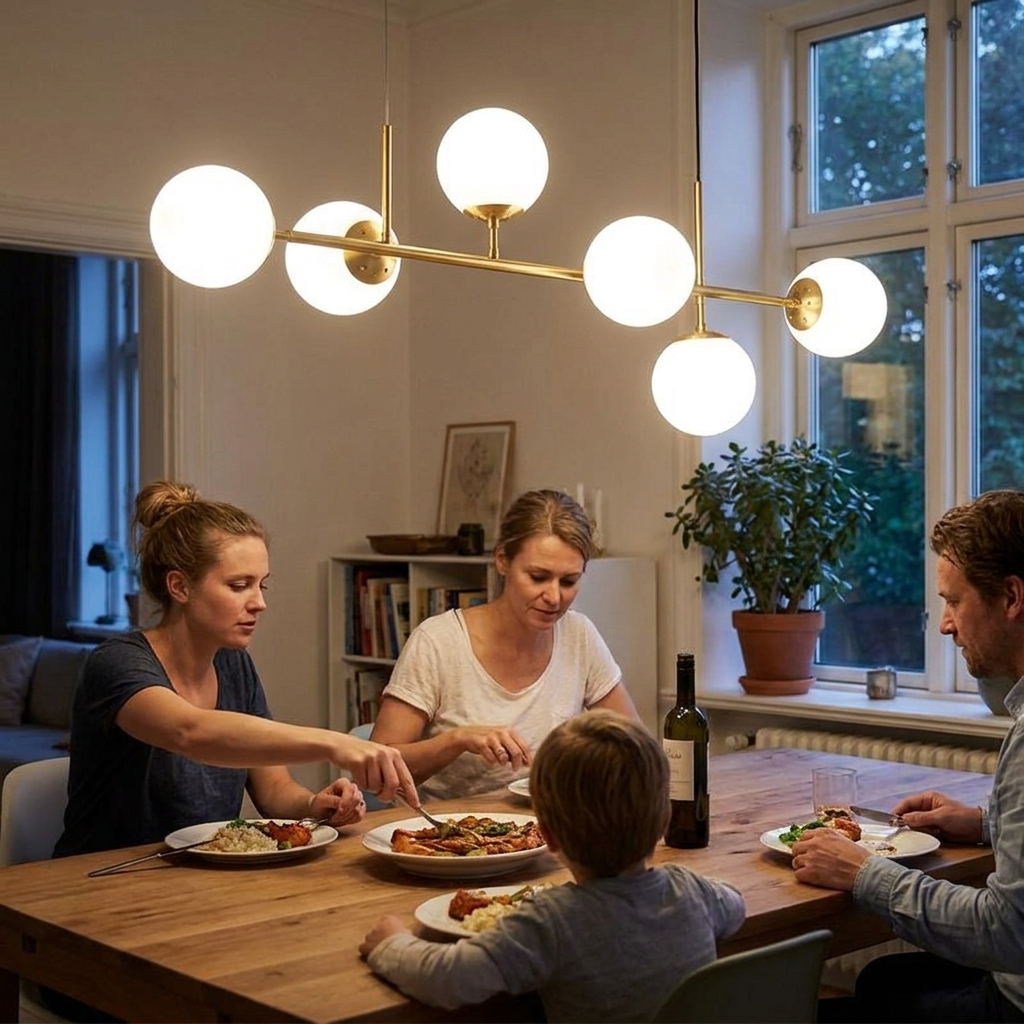 Lighting Modern Globe Linear Chandelier 6 Light Milk Glass Chandeliers Pendant Light Fixture Mid Century Sputnik Island Lights in use