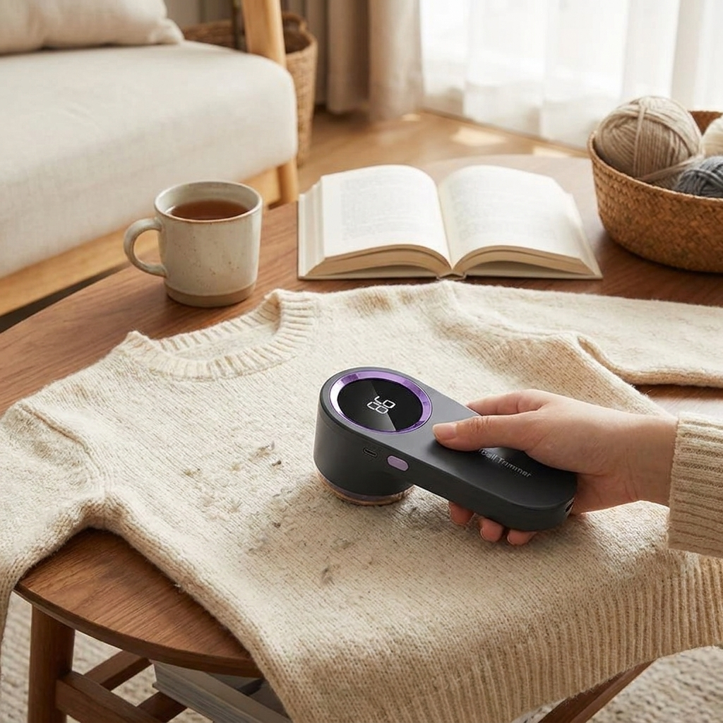 Portable Lint Remover Electric Fuzz Pellet Remover for Clothing LED Display Rechargeable for Clothes Fabric Shaver in use